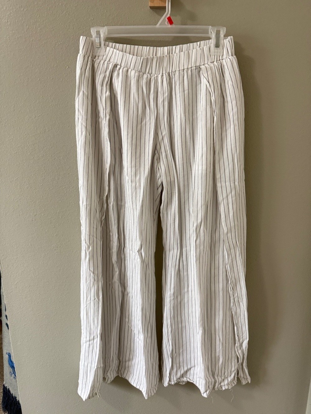 Umgee Black & White Pinstripe Pants with Slit